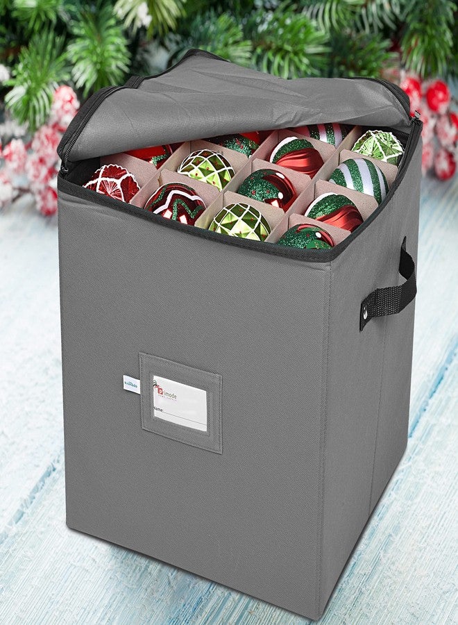Primode Christmas Ornament Storage Box, 4 Individual Trays Xmas Storage Container, Fits 64 Ornaments Decoration Balls, Constructed of Durable 600D Oxford Material (Gray) - Image 3